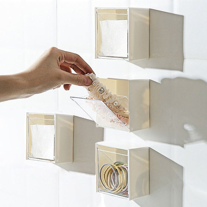 Punch-Free Wall Storage Box for Cotton Pads and Hair Ties