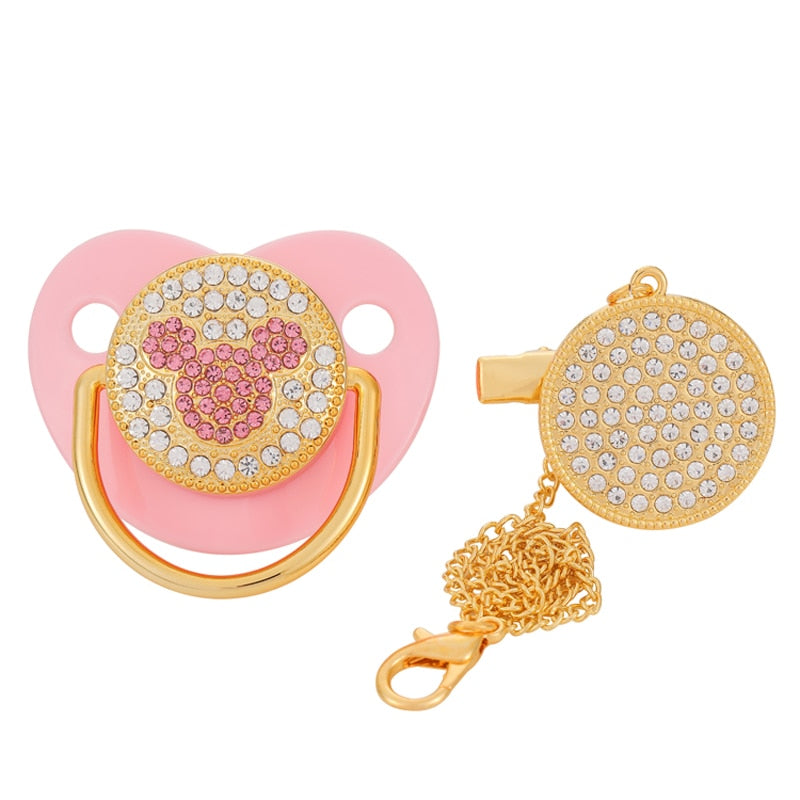 Luxury Rhinestone Baby Pacifier With Matching Clip