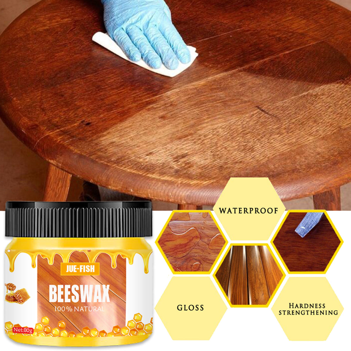 Beeswax Wood Polish for Furniture & Floors, 80g Jar
