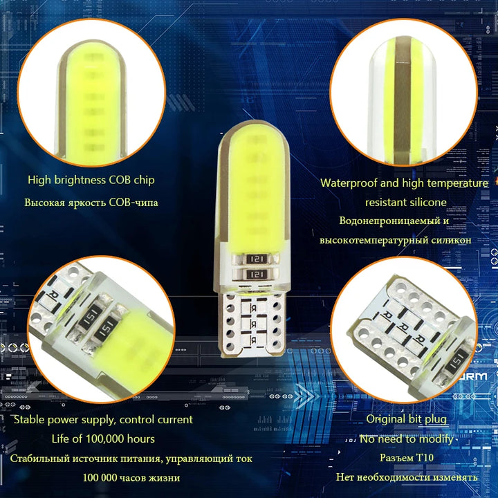 LED Parking Light Bulbs T10 — Bright COB Glow, Multiple Colors