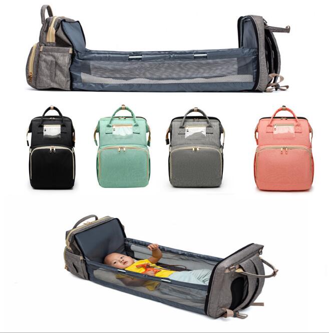 2-in-1 Diaper Backpack With Portable Travel Baby Bed
