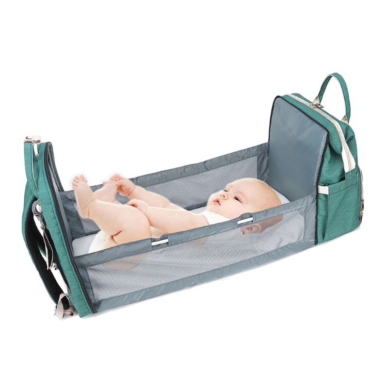 2-in-1 Diaper Backpack With Portable Travel Baby Bed