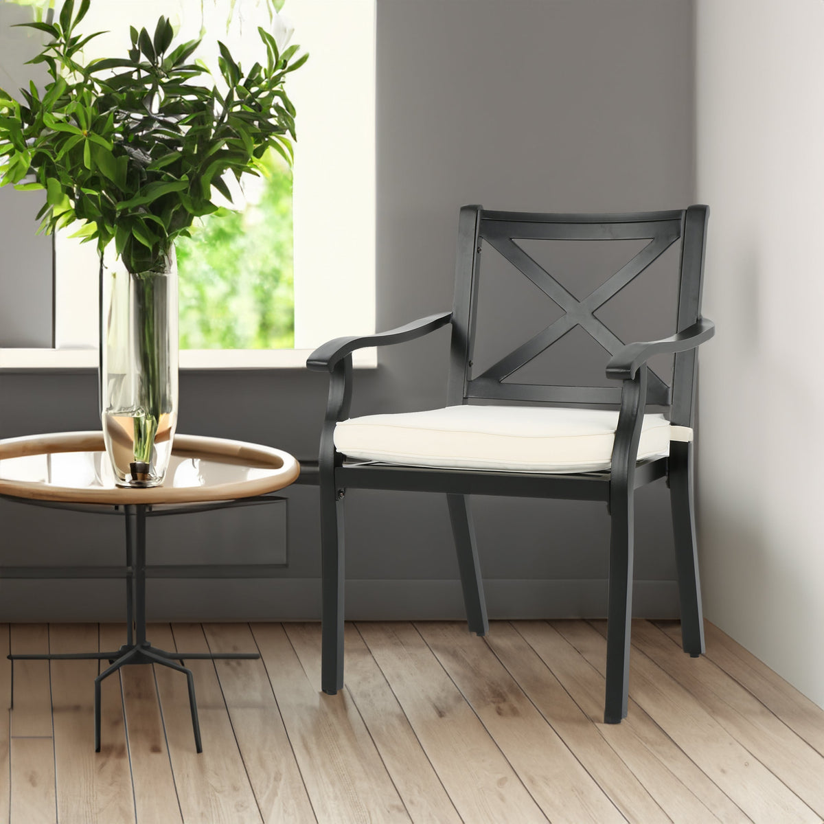 Outdoor Dining Chairs Set of 2 with Cream Cushions