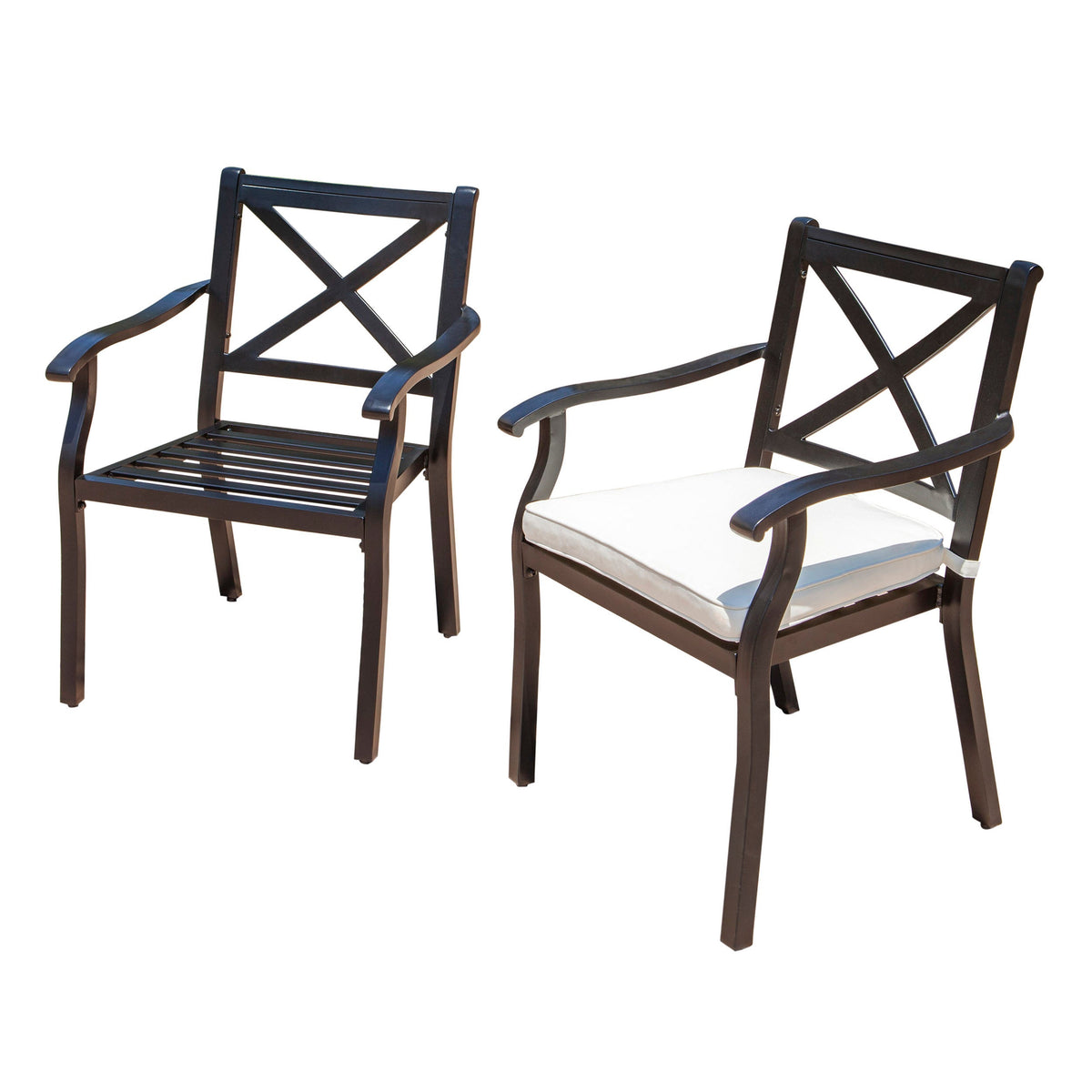 Outdoor Dining Chairs Set of 2 with Cream Cushions