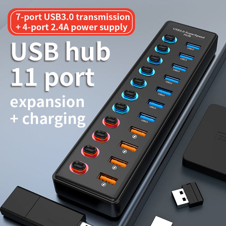 11-Port USB 3.0 Hub with Individual On/Off Switches