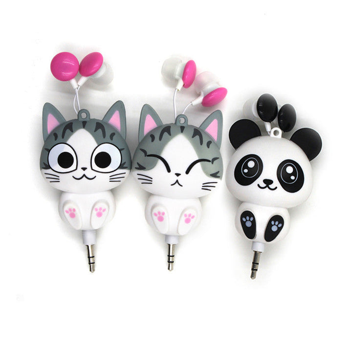 Cartoon Cat Earphones 3.5mm Retractable Wired Headset