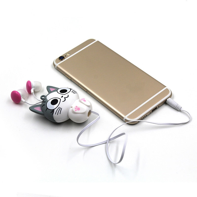Cartoon Cat Earphones 3.5mm Retractable Wired Headset