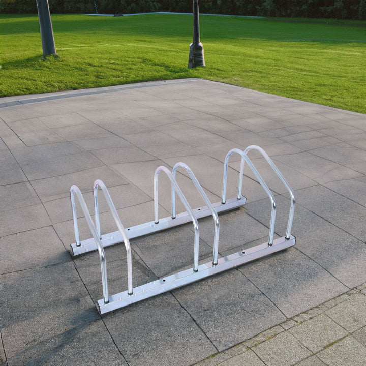 Galvanized 3-Bike Floor Rack for 22-28in Wheels