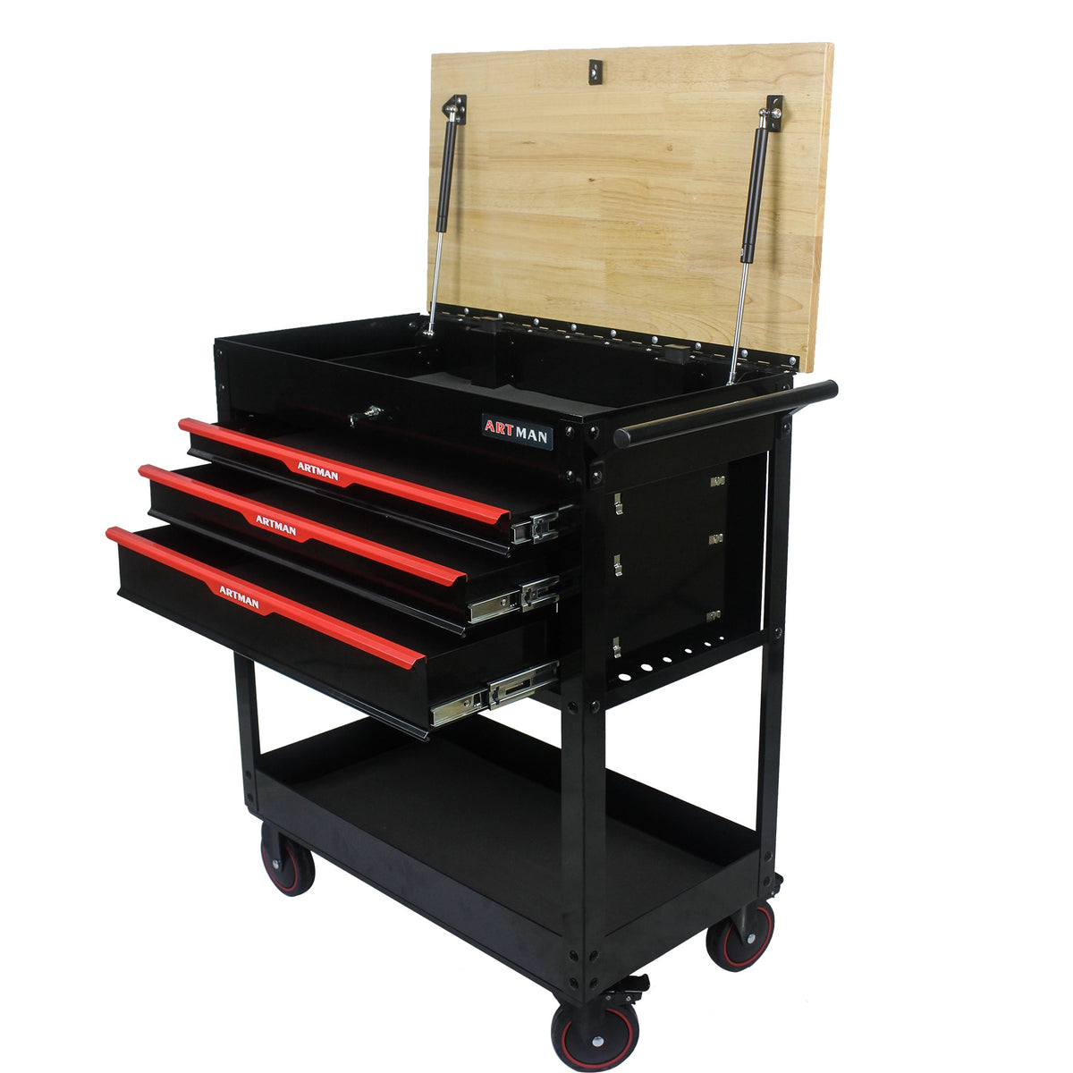 3-Drawer Rolling Tool Cart with Wooden Top and Wheels