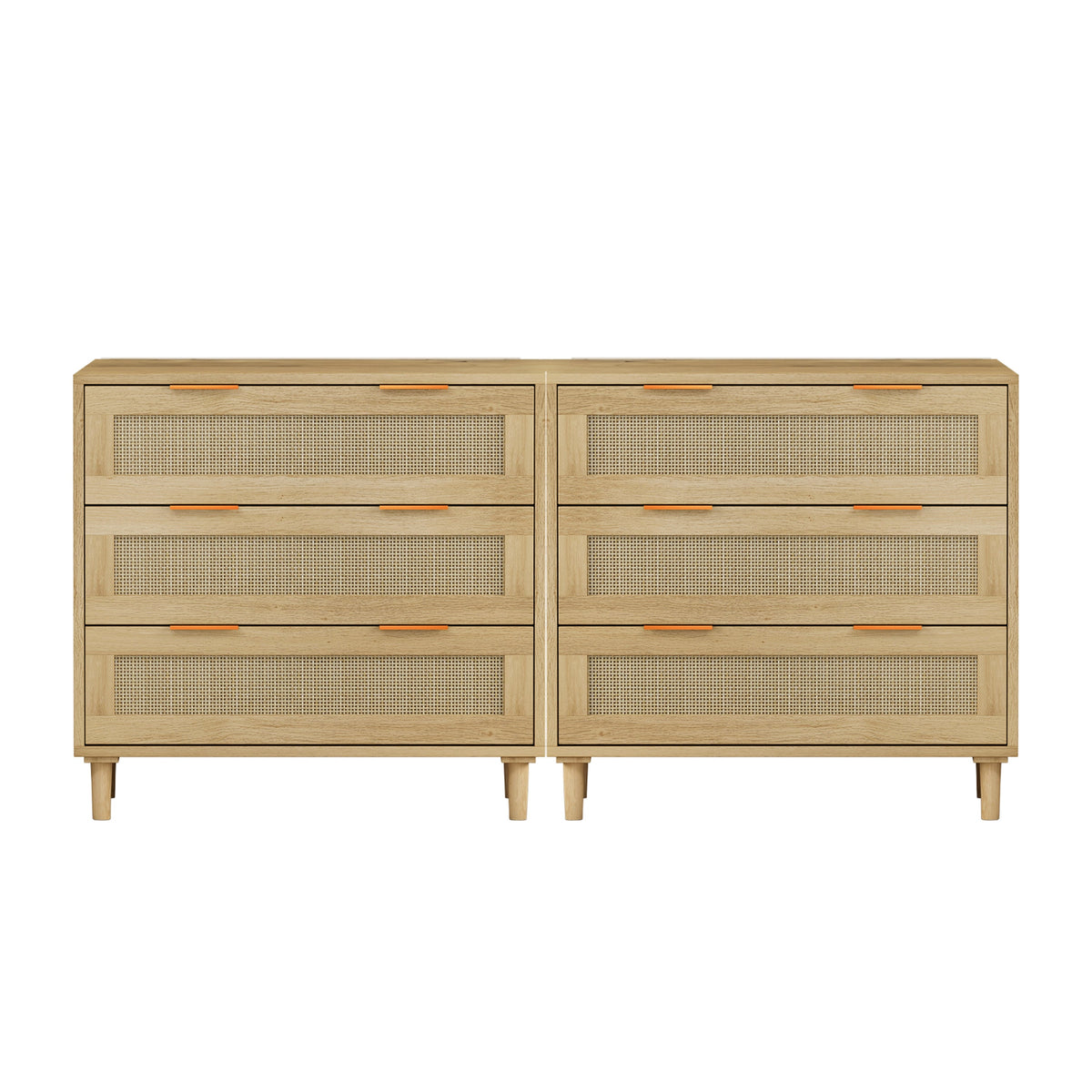 Rattan Storage Cabinet Set of 2 with 6 Drawers