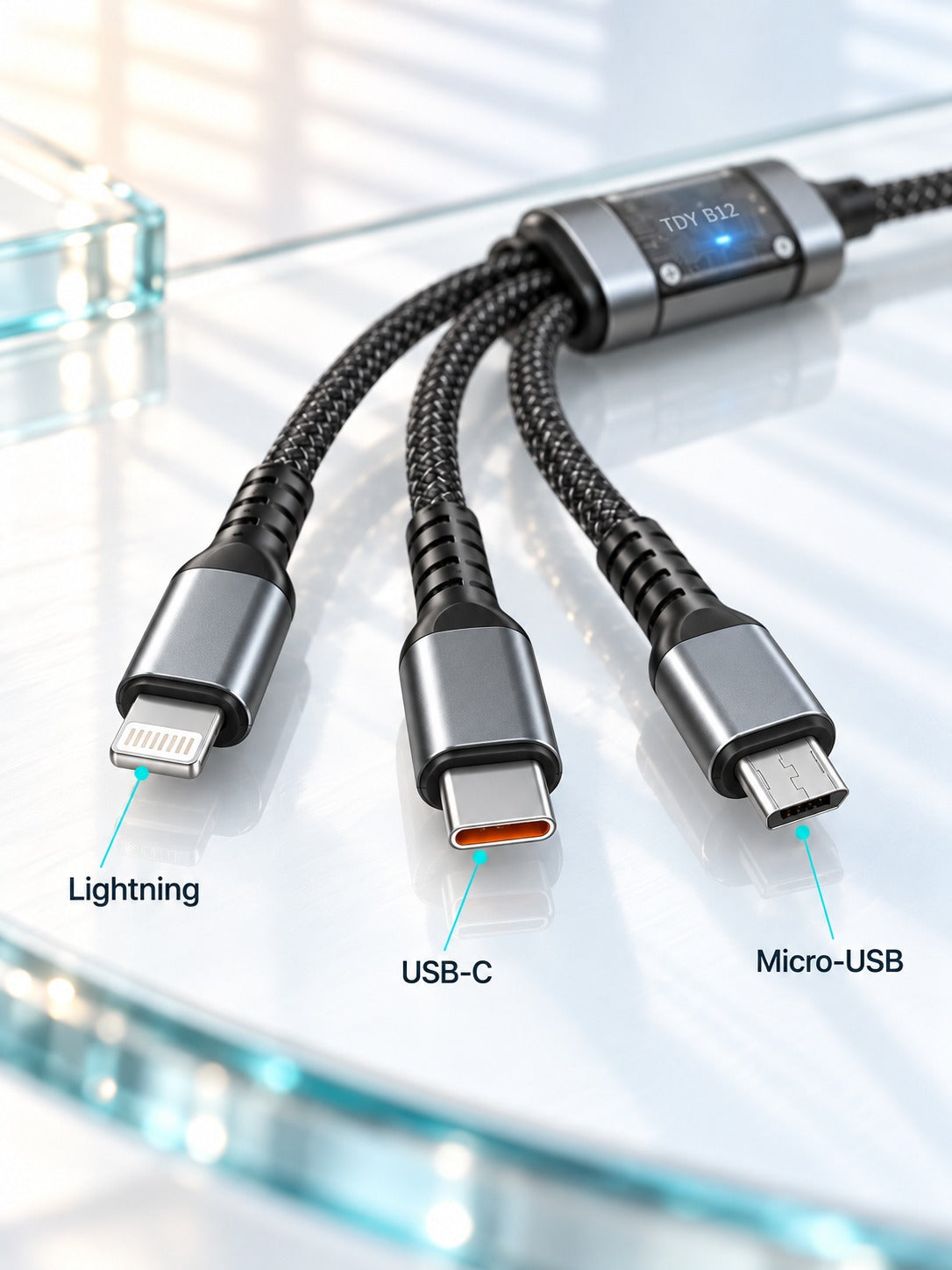 3-in-1 100W Fast Charging Cable with Digital Display