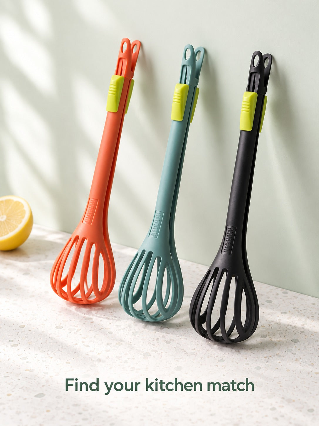 3-in-1 Egg Beater Whisk, Tongs and Bread Clip Tool
