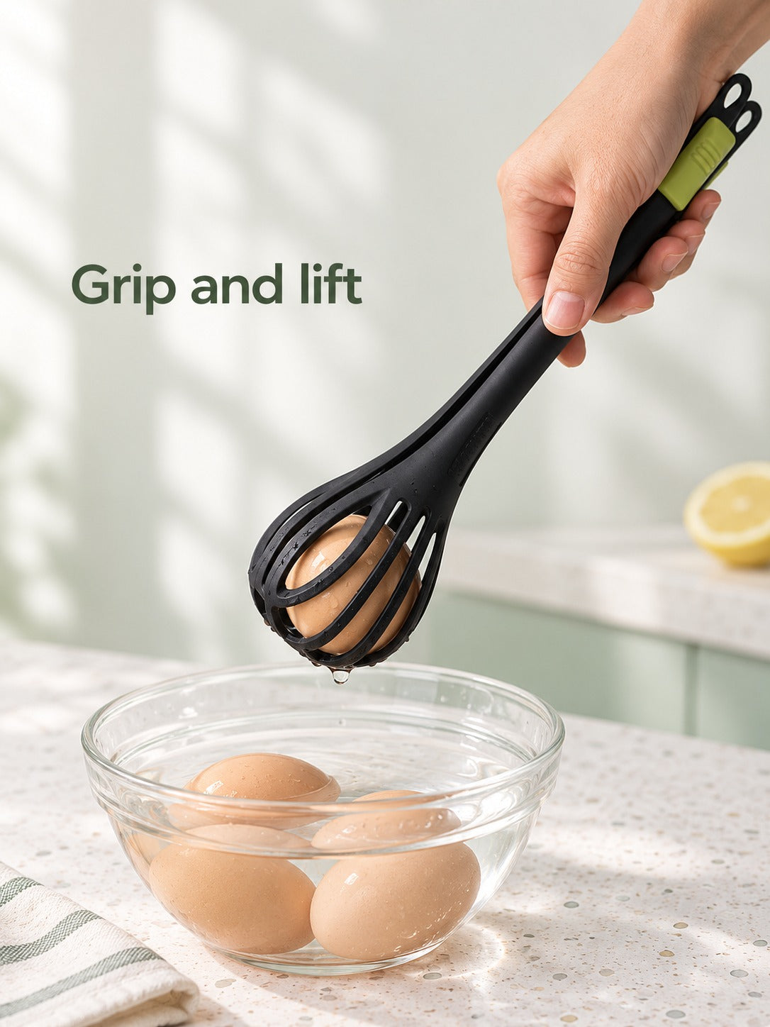 3-in-1 Egg Beater Whisk, Tongs and Bread Clip Tool