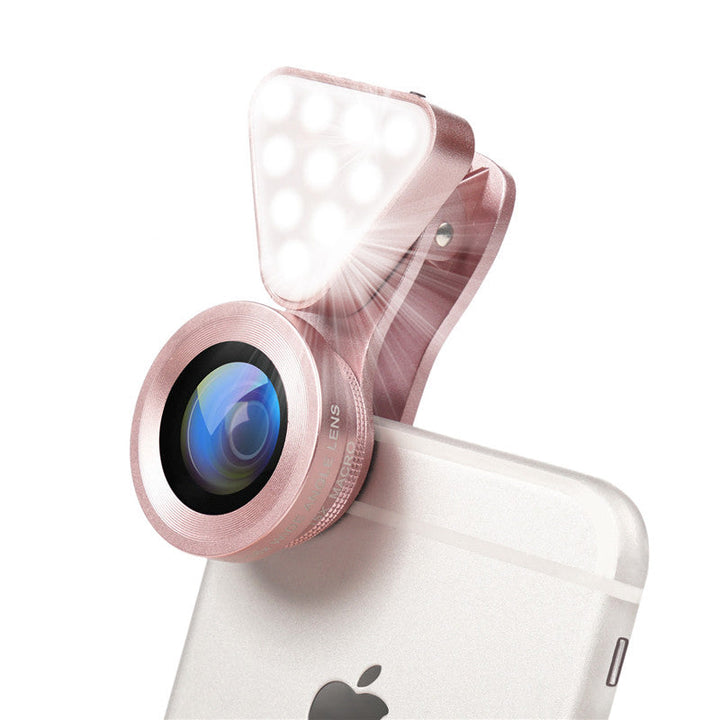 Clip-On Phone Lens: Wide Angle, Macro & LED Fill Light