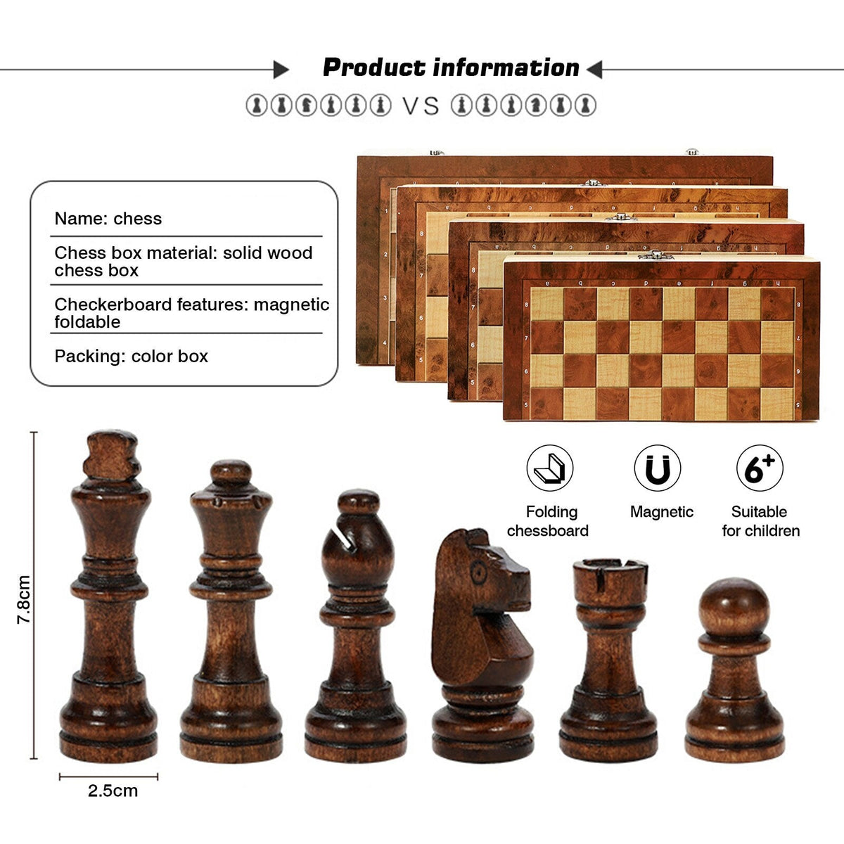 3-in-1 Portable Wooden Board Game Set for Family Travel