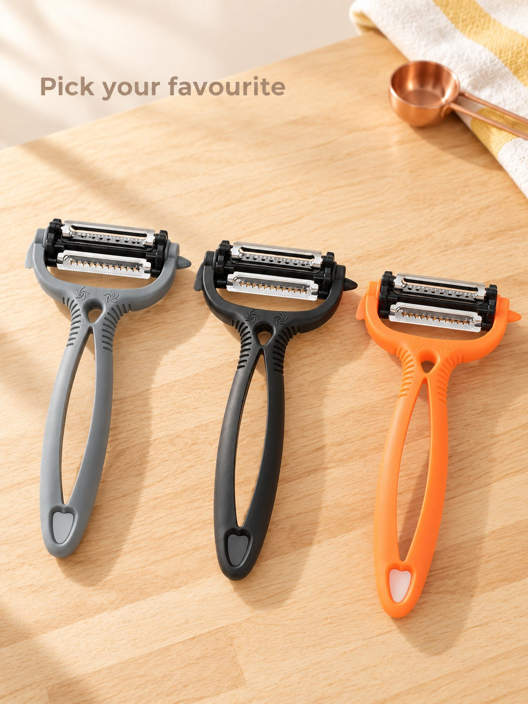 3-in-1 Rotating Vegetable Peeler, Shredder and Melon Scoop