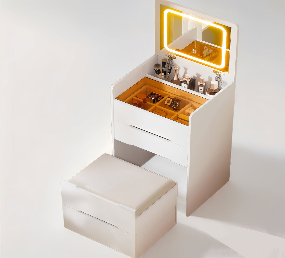 Small Vanity Desk with Lighted Flip Mirror & Drawers