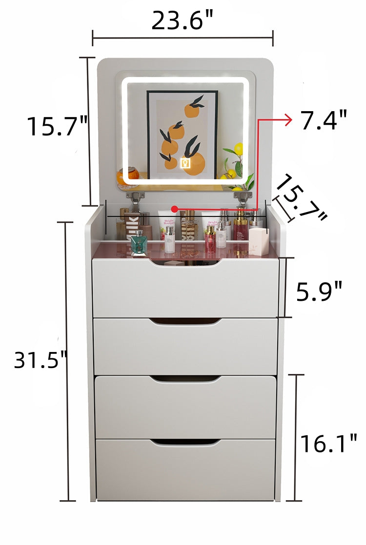 Small Vanity Desk with Lighted Flip Mirror & Drawers