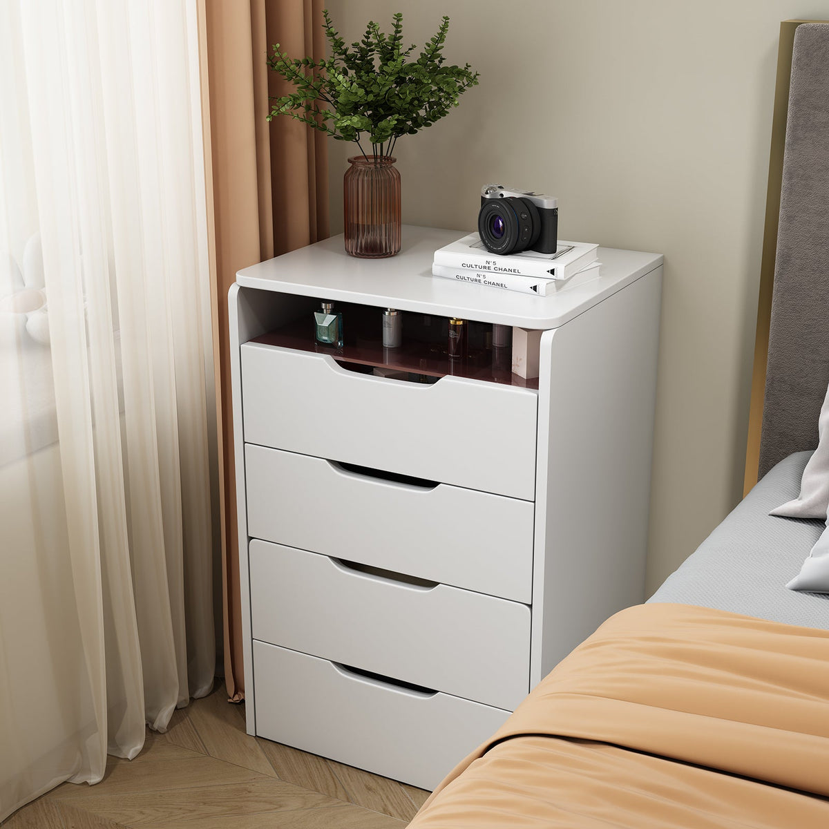 Small Vanity Desk with Lighted Flip Mirror & Drawers