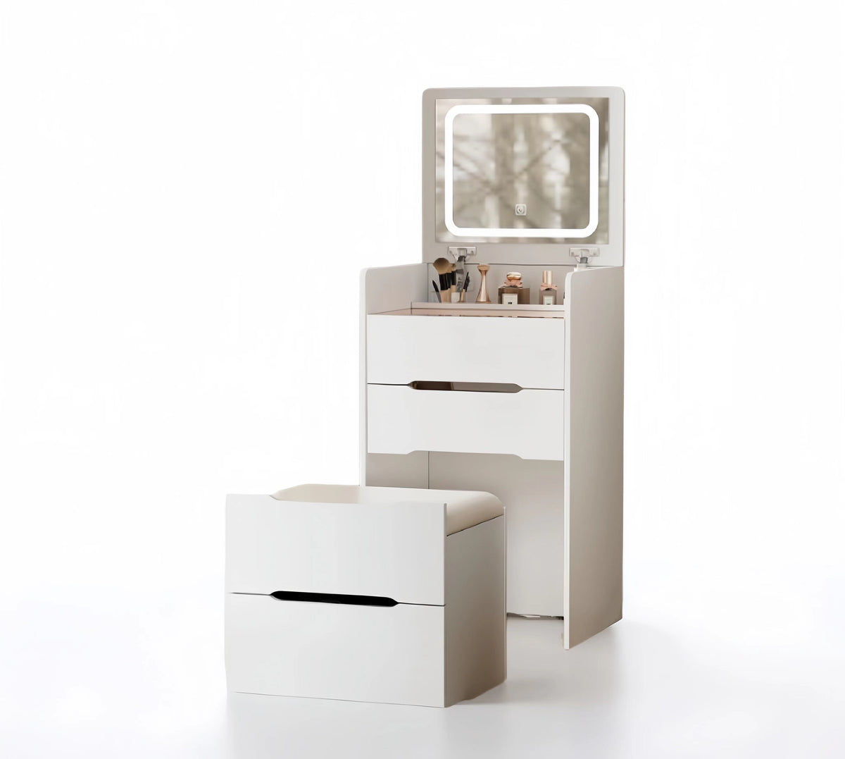 Small Vanity Desk with Lighted Flip Mirror & Drawers