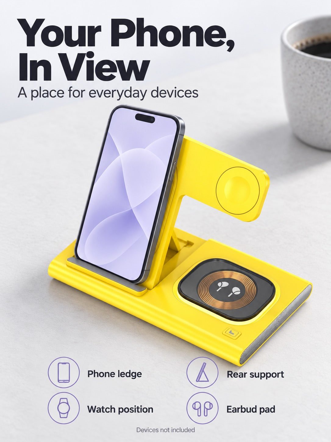 3-in-1 Wireless Charger Stand for Phone, Watch, Earbuds