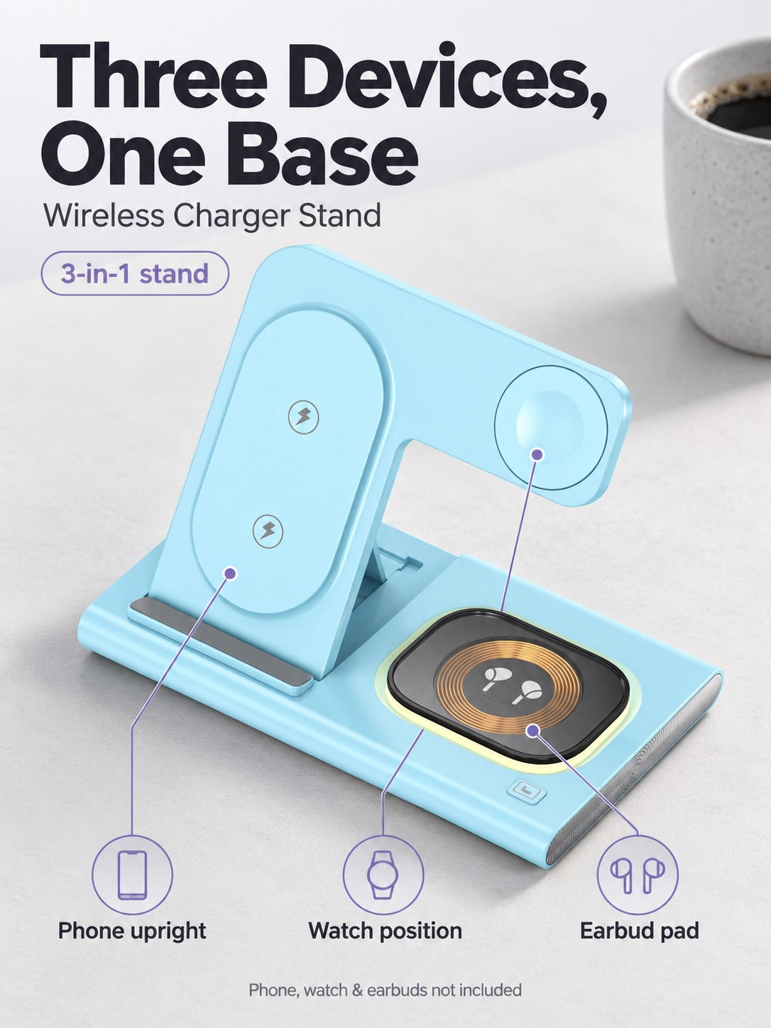 3-in-1 Wireless Charger Stand for Phone, Watch, Earbuds