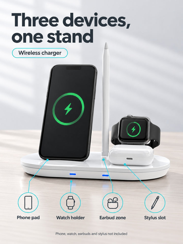 3-in-1 Wireless Charger Stand for Phone, Watch, AirPods
