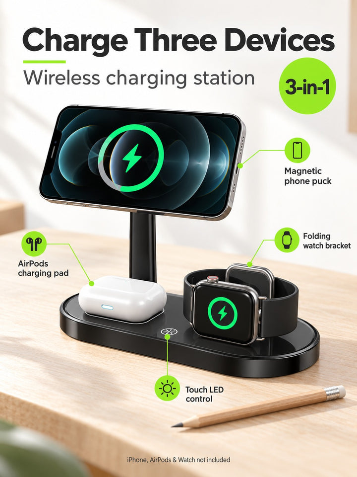 Wireless Charging Station for iPhone 12, AirPods & Watch
