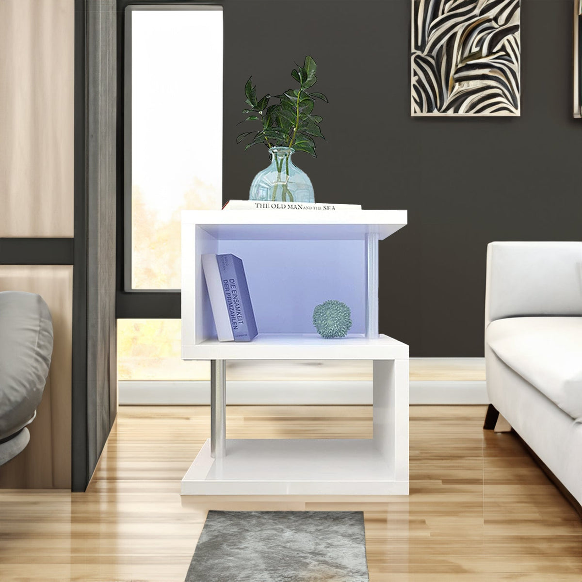 S-Shaped High Gloss Side Table with LED Light