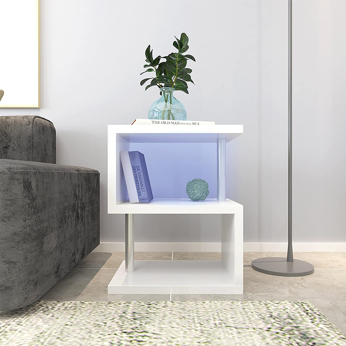S-Shaped High Gloss Side Table with LED Light
