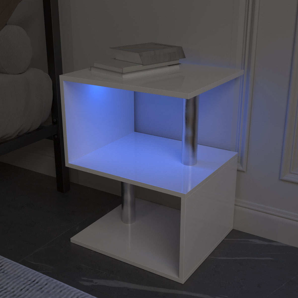 S-Shaped High Gloss Side Table with LED Light