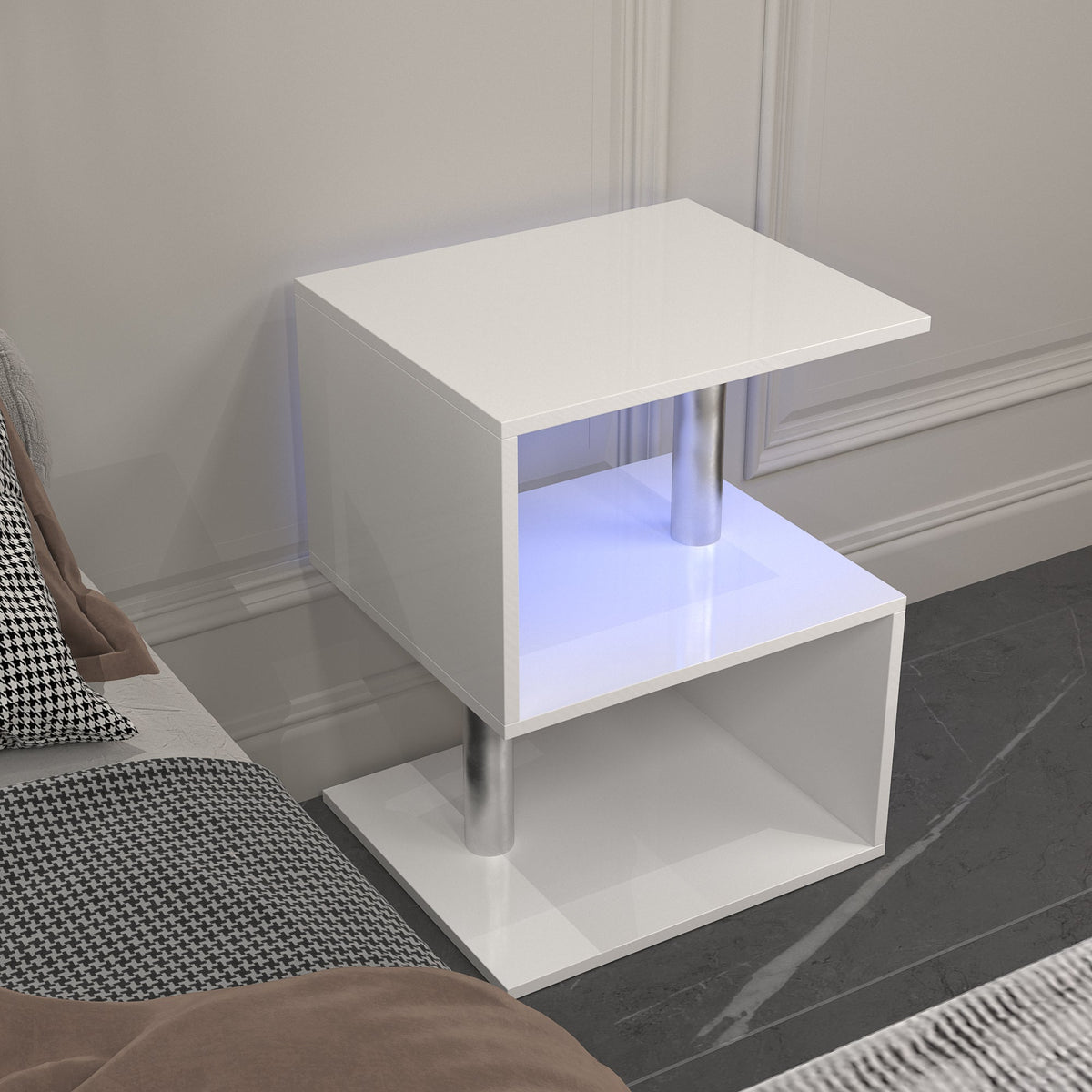 S-Shaped High Gloss Side Table with LED Light