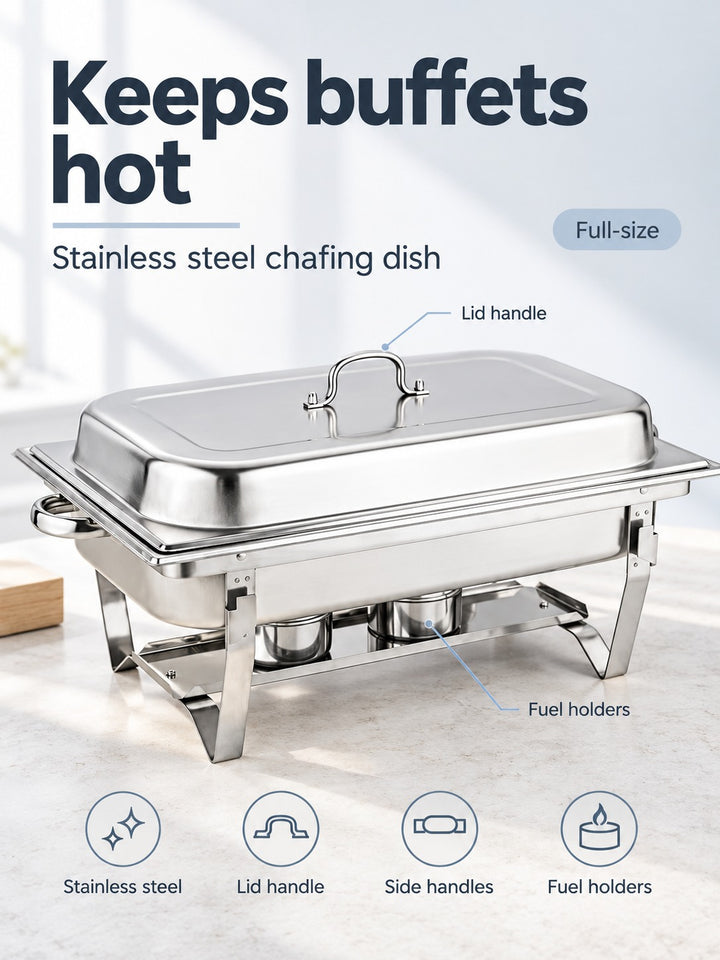 3-Pack Full-Size Chafing Dish Set, Stainless Steel 3L