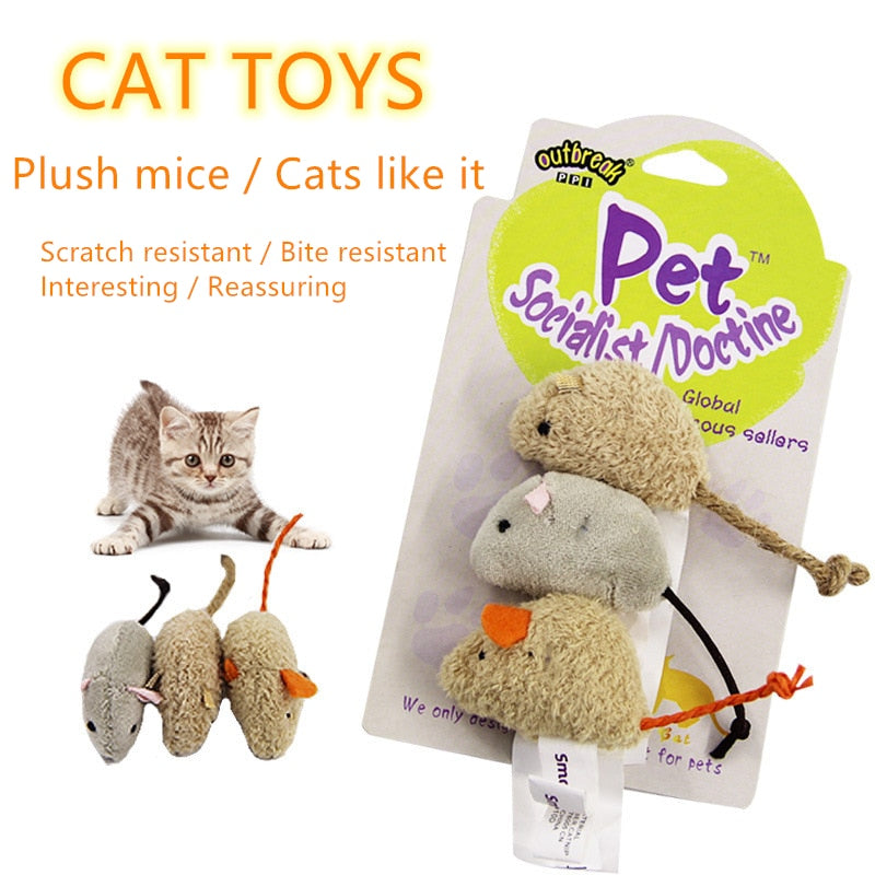 Plush Cat Mouse Toys, 3-Piece Interactive Play Set