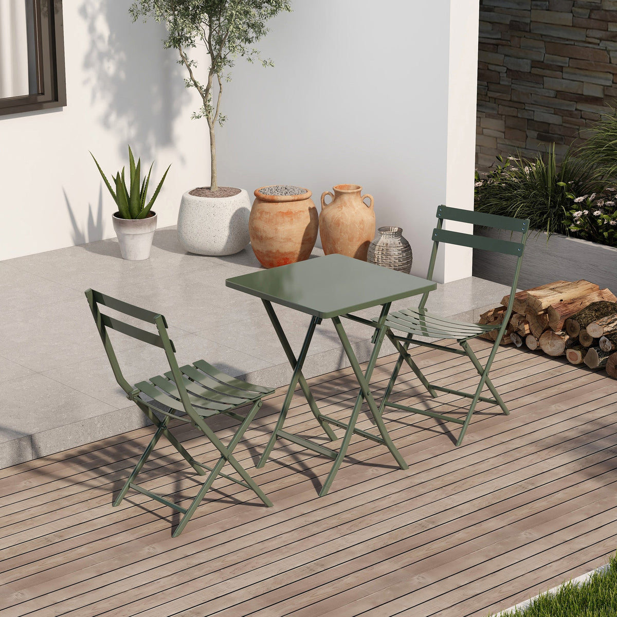 Foldable 3 Piece Patio Bistro Set for Small Balconies