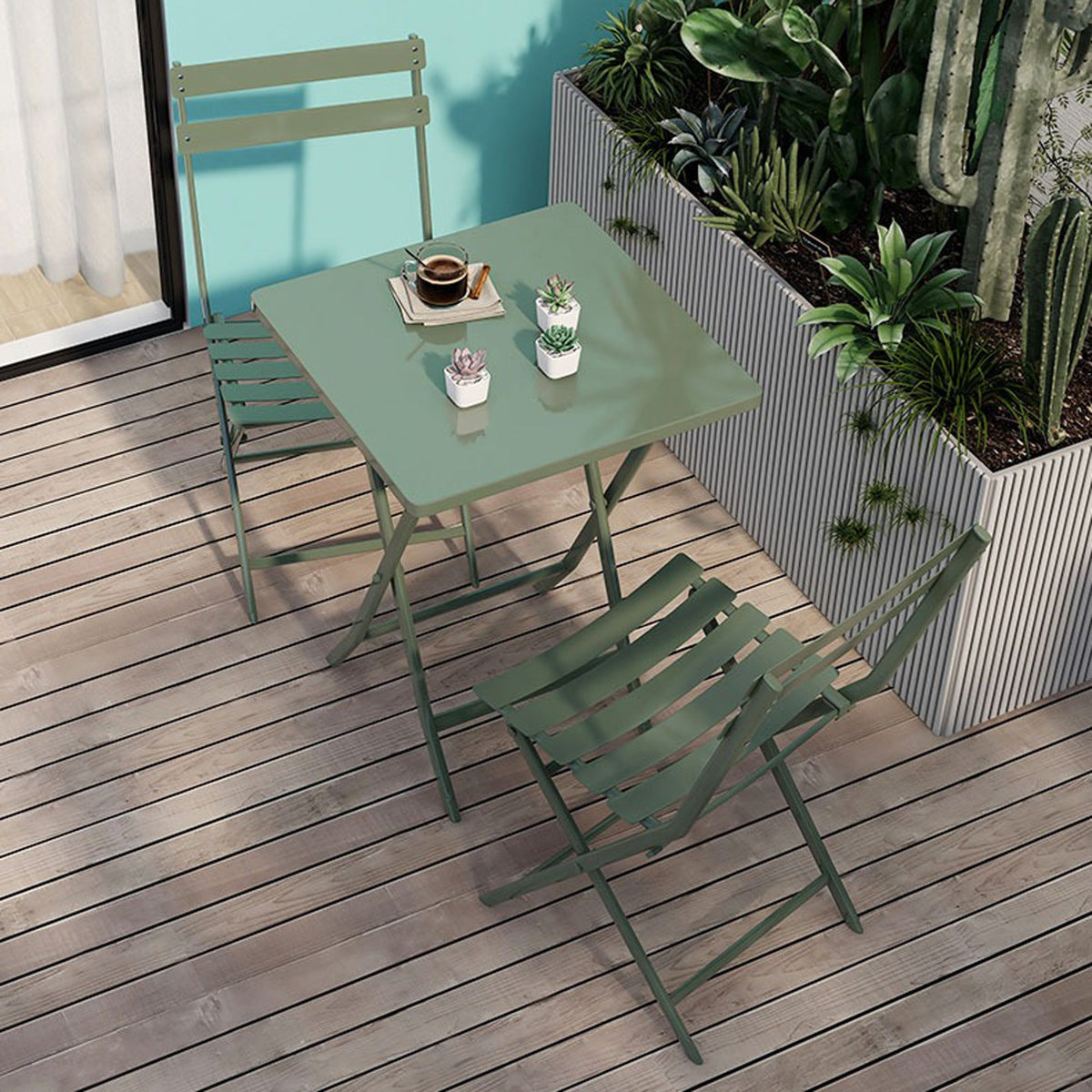 Foldable 3 Piece Patio Bistro Set for Small Balconies