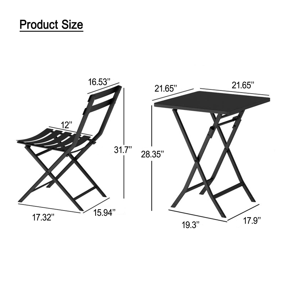 Foldable 3 Piece Patio Bistro Set for Small Balconies