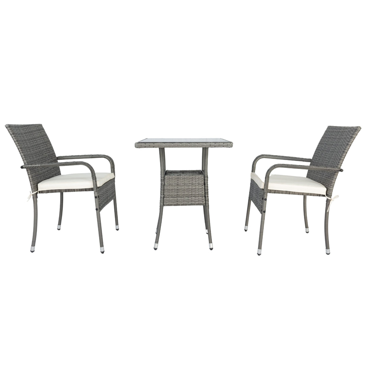 Grey Wicker Patio Conversation Set with Cream Cushions