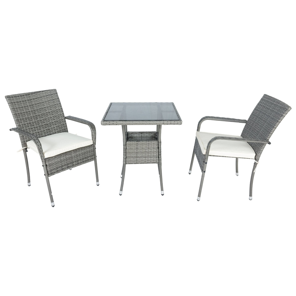 Grey Wicker Patio Conversation Set with Cream Cushions