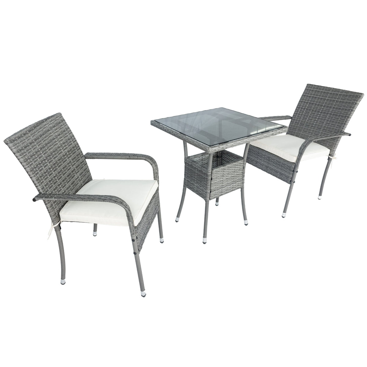 Grey Wicker Patio Conversation Set with Cream Cushions