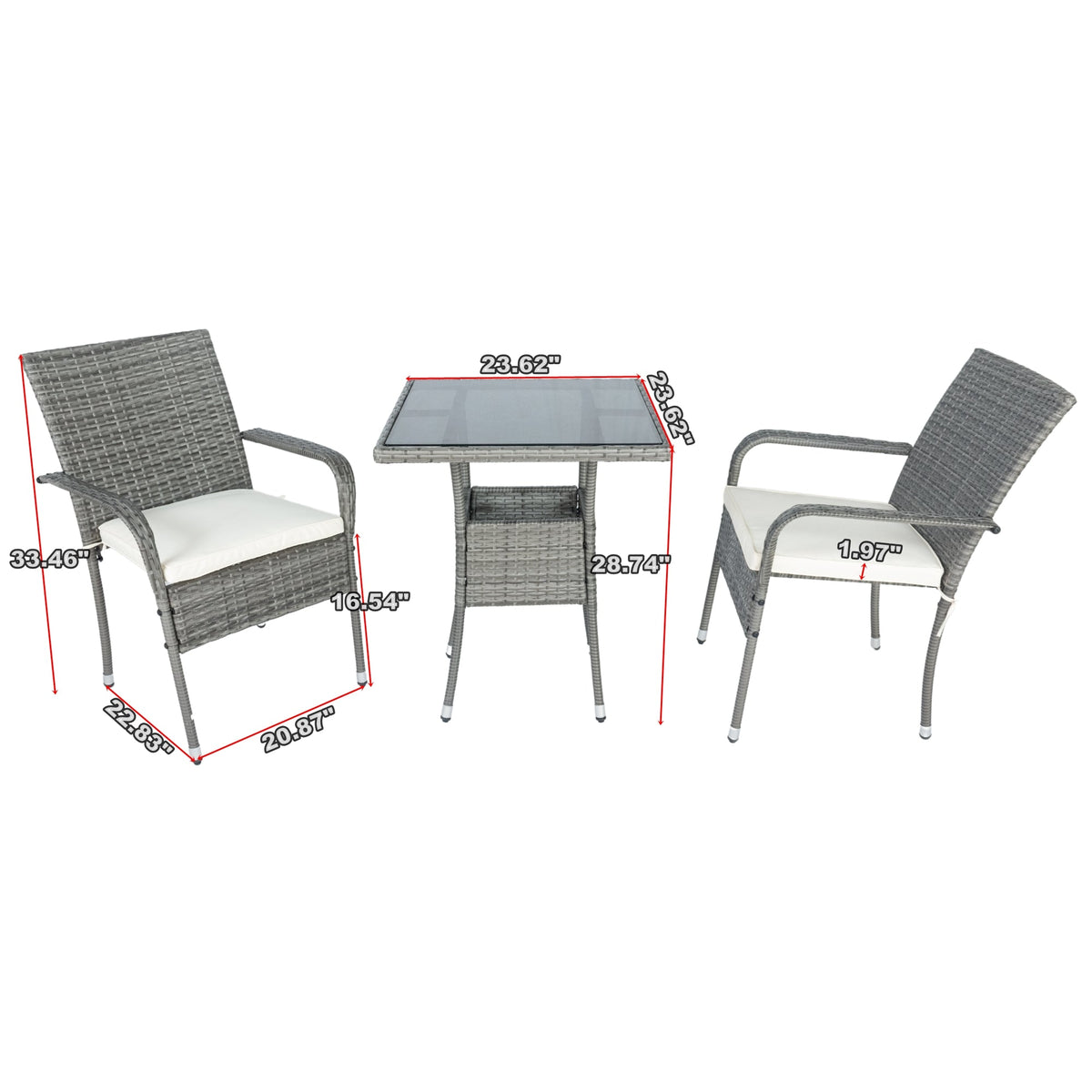 Grey Wicker Patio Conversation Set with Cream Cushions