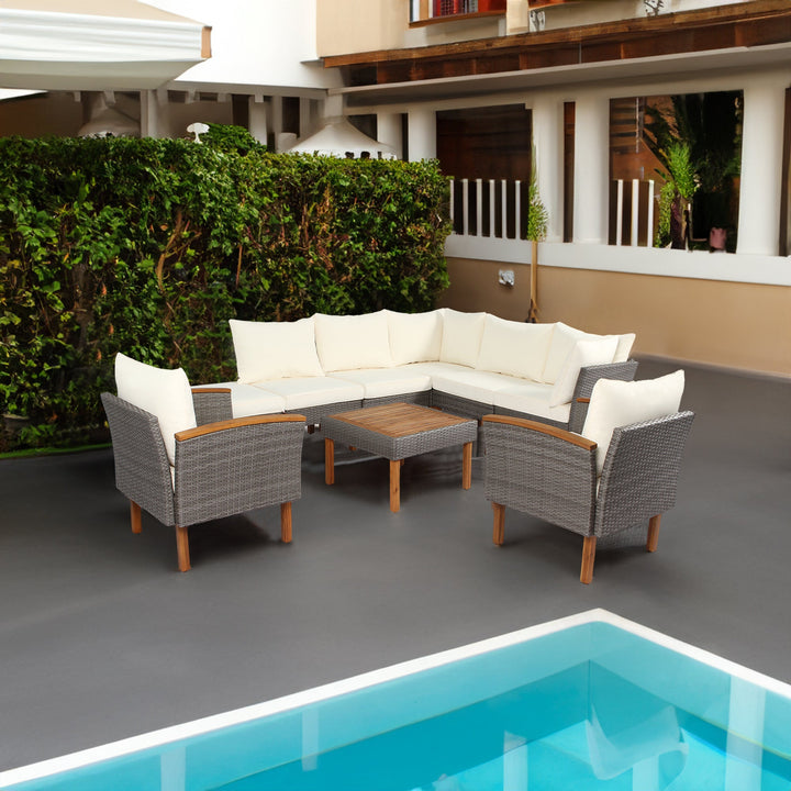 Grey Wicker Patio Conversation Set with Cream Cushions