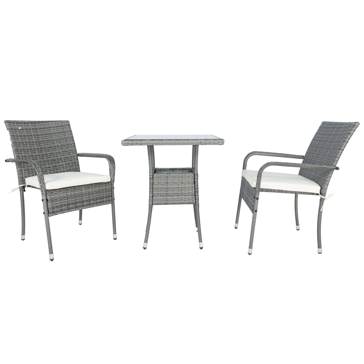 Grey Wicker Patio Conversation Set with Cream Cushions