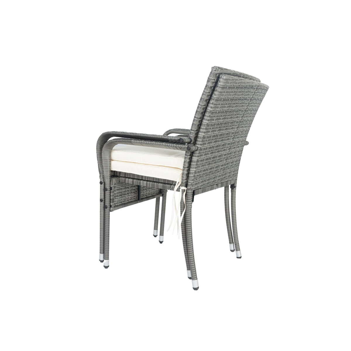 Grey Wicker Patio Conversation Set with Cream Cushions