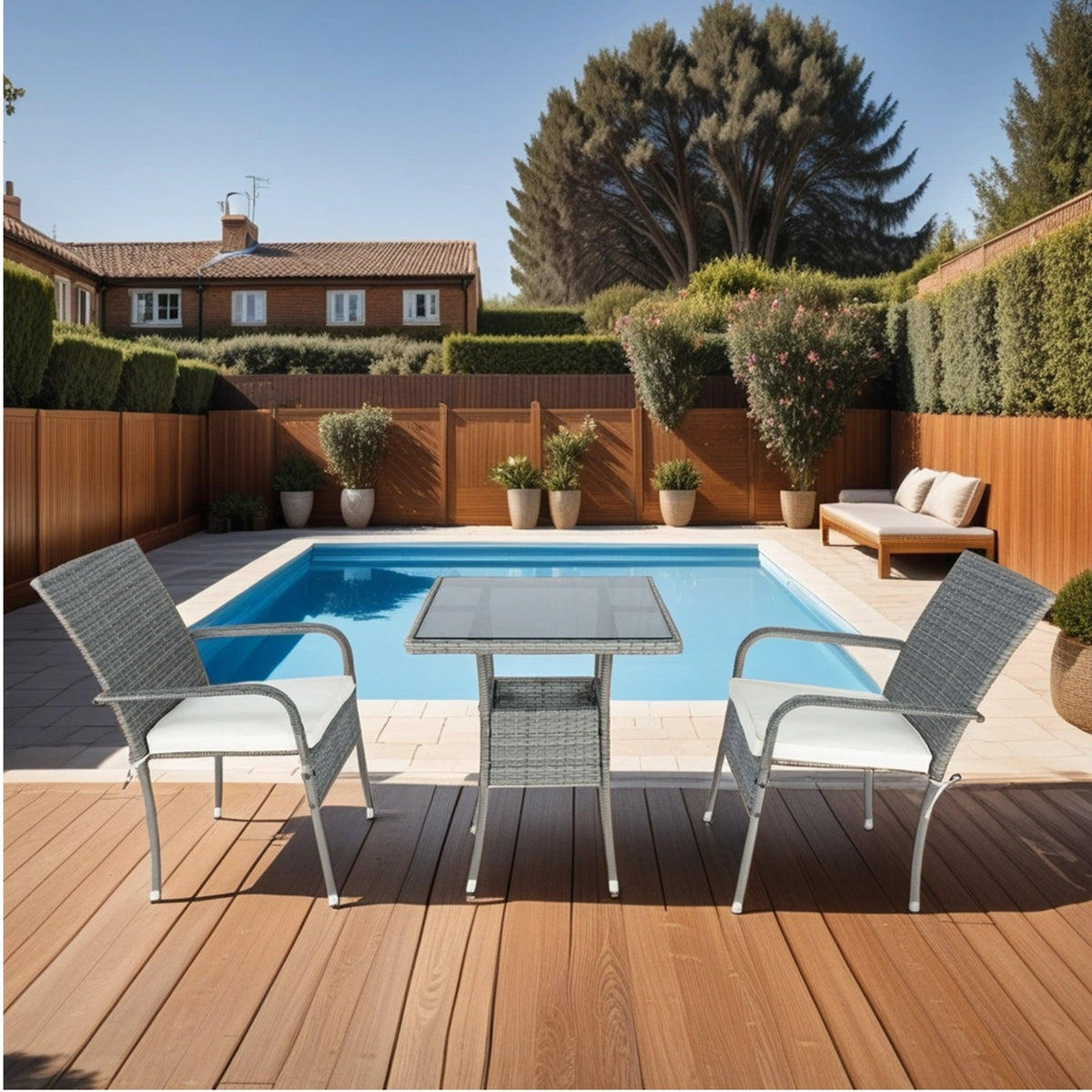 Grey Wicker Patio Conversation Set with Cream Cushions