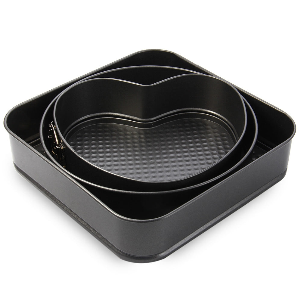 3-Piece Springform Cake Pan Set: Round, Square and Heart