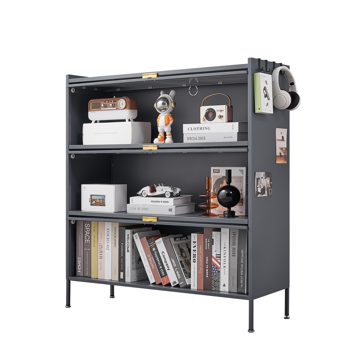3-Tier Pantry Storage Cabinet with Fluted Glass Doors