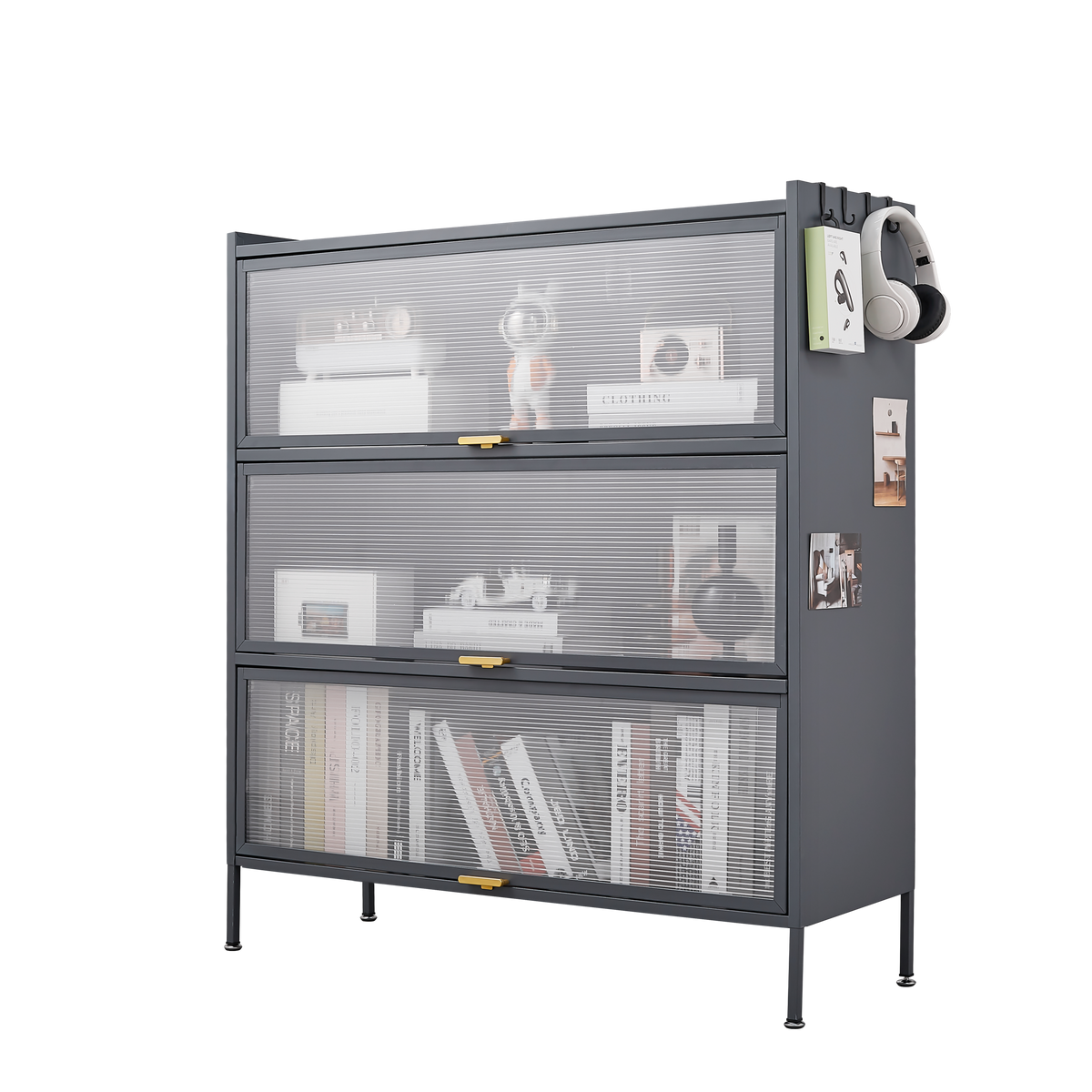 3-Tier Pantry Storage Cabinet with Fluted Glass Doors