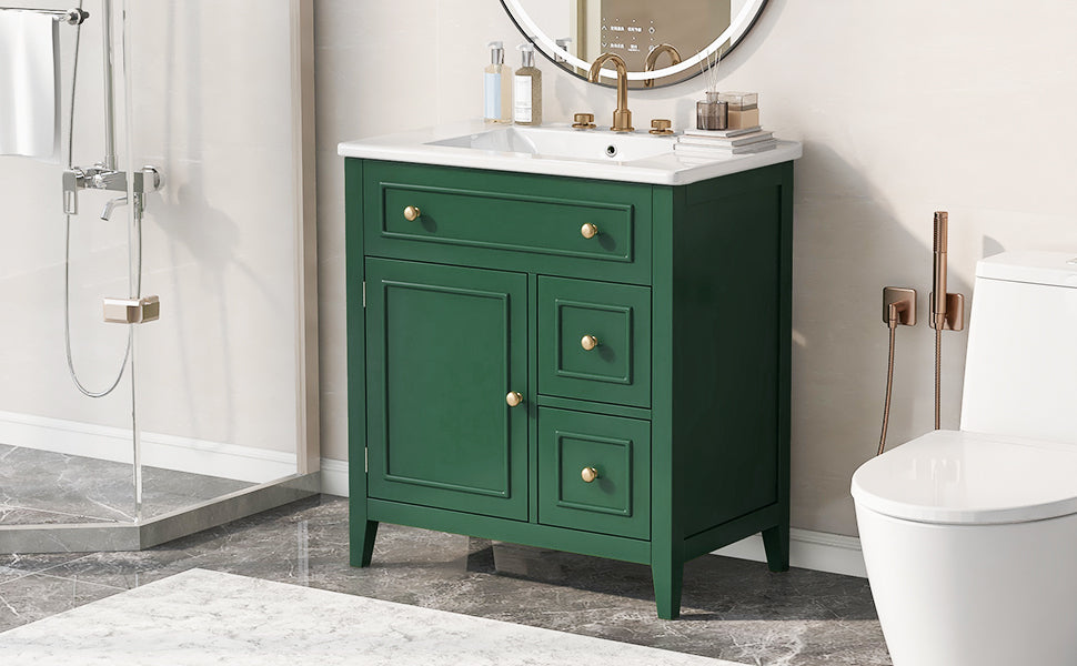30 Inch Green Bathroom Vanity with Sink Top and Storage