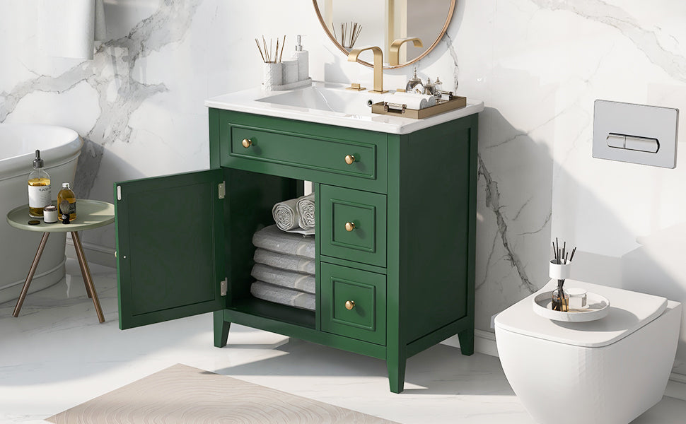 30 Inch Green Bathroom Vanity with Sink Top and Storage